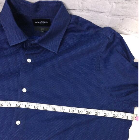 Bonobos Slim Fit Textured Dot Collared Button Down Dress Shirt Blue Men's XL - Picture 9 of 11